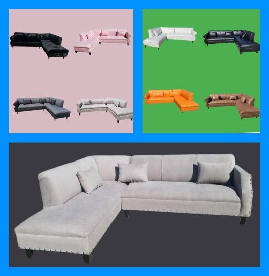 BRAND NEW 7X9FT AND 9X7FT SECTIONAL CHAISE COUCHES SOFA CHAISE. ANNAPOLIS LIGHT GREY FABRIC