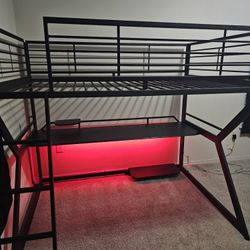 Full Size Gaming Loft Bed With LED Lights
