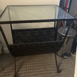 Mid-Century Modern Glass Top Magazine Rack Table