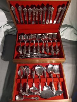 Silver Flatware Set in Wooden Storage Case