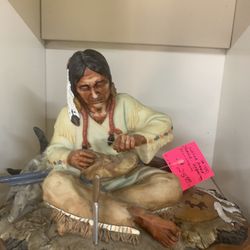 Native American, Resin Sculpture Repairing Moccasins