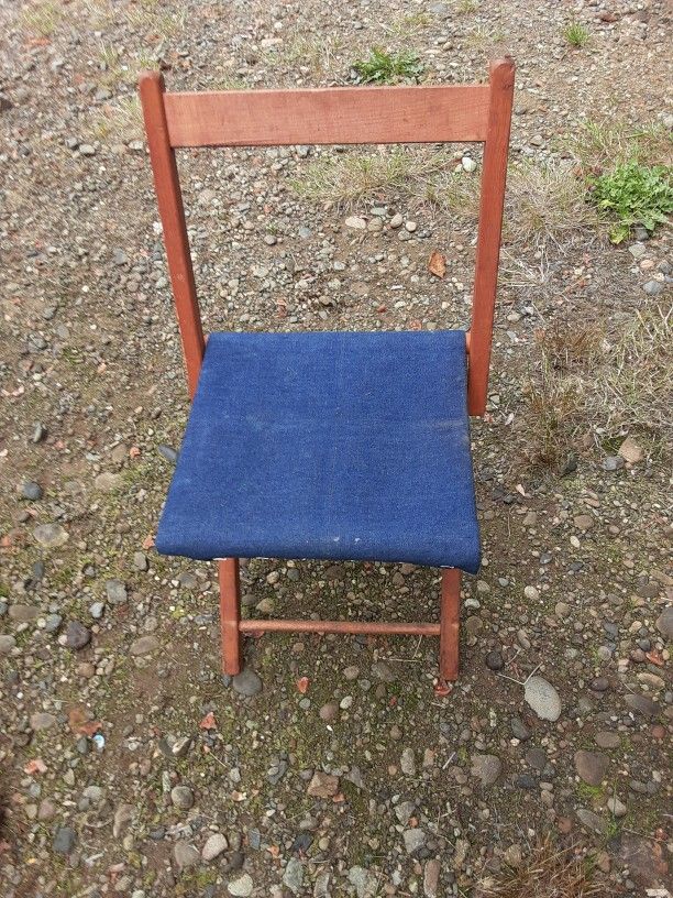 Camp Cot Chair Wood Frame Denim Seat  