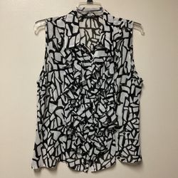 Women’s VIOLET & CLAIRE New York black & white sleeveless button down ruffled front blouse… Size-XL