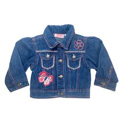 Young Hearts Toddler Girls Denim Jacket 2T Embroidered Flower Blue Jean Jacket 
