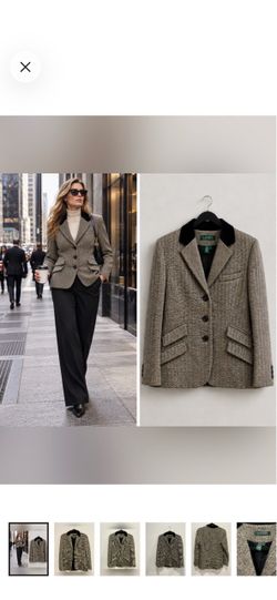 Lauren Ralph Lauren Wool Herringbone Blazer Velvet Collar Women’s Size 6