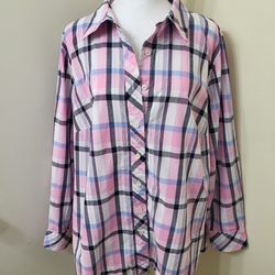 Talbots Pink Plaid Button Front Shirt Size 1X