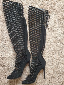 Black Gladiator Thigh High Boots size 9