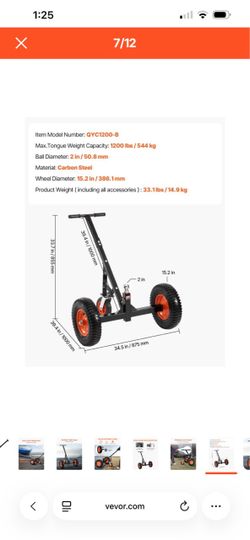 Trailer Dolly, 1200lbs Tongue Weight Capacity, Carbon Steel Trailer Mover with 2 inch Ball,