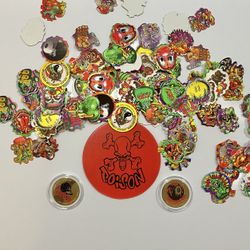 90s POG Lot 100 Poison Yin Yang POGs 2 Limited Pro Strikers 4.5 Poison Board