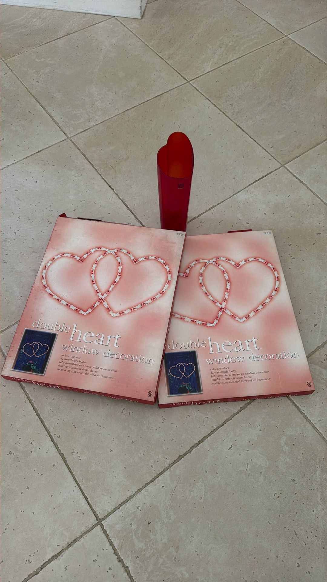 2 Double Heart Window Decorations, Plus A Heart Shaped Vase