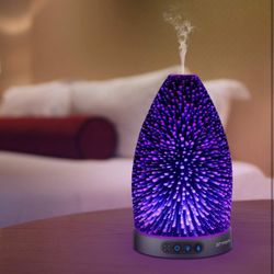 Essential Oil Diffuser,3D Glass Aromatherapy Diffuser,300ml Ultrasonic Cool Mist Humidifier with Color Changing LED Lights, Waterless Auto Shut-Off,Me