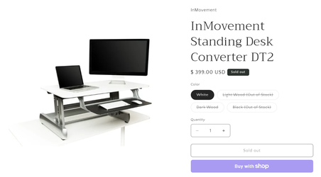 InMovement DT2 Standing Desk Converter - White