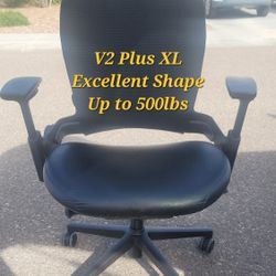 Large Steelcase Leap PLUS Adjustable Chair V2 Vinyl Seat Cloth Mesh Back
