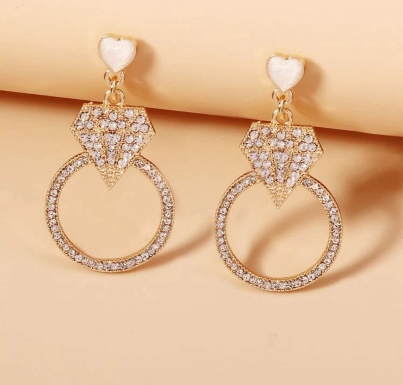 Rhinestone Diamond & Circle Drop Earrings