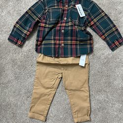 12-18 Month Plaid Shirt And Chino Pants Set 