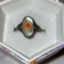 16+% PRICE REDUCTION!!! June Birthday Pearl Ring Holiday Antique Vintage silver with Orange  “blister pearl” baby ring