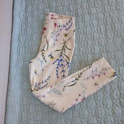 Time & Tru Womens White Floral Mid Rise Leggings Sz XS(0-2)