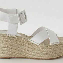 Celine 39 US 9 Criscross White Platform Ankle Strap Espadrilles Sandal Wedge