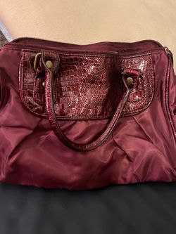 Burgundy, foldable, crocodile print bag