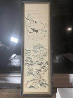Vintage Asian Silk Painting Clock General Electric