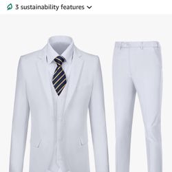 Diaryan Men's White Slim Fit 3-Piece Suit Set, Wedding Suit, Blazer, Vest, Pants XXXL