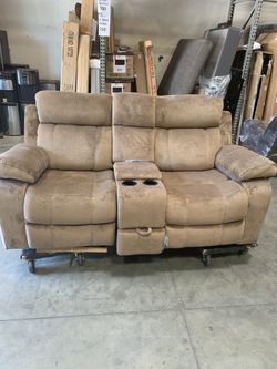 Light brown loveseat rocker recliner
