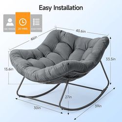 Outdoor Papasan Rocking Chair, 450 lbs Oversized Comfy Patio Chair with Thickened Cushion, Indoor Egg Rocking Lounge Chairs, Rocker Chairs for Patio P