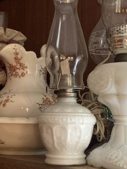 Vintage milk glass oil lamp