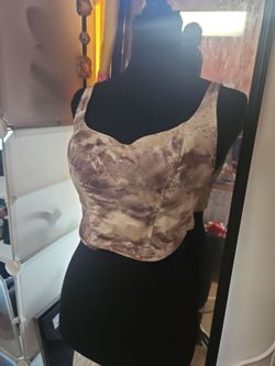 Tie-Dye Grey and Cream Corset Crop Top