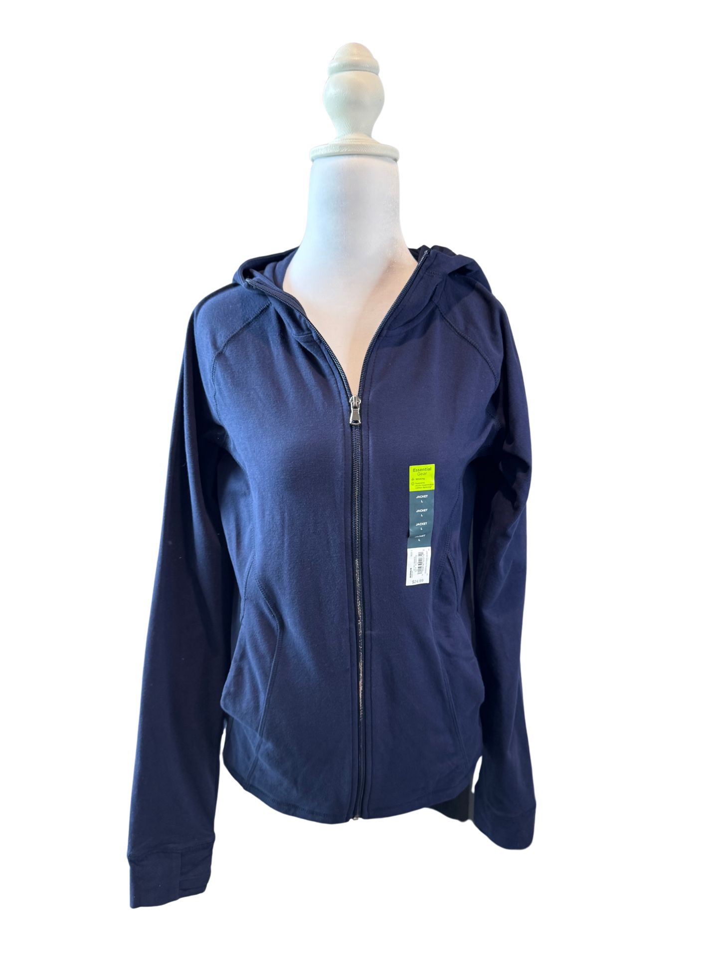 NWT Tek Gear Essential Active Full Zip Hooded Jacket Navy Blue Size L
