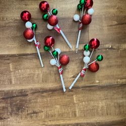 Christmas Tree, Grinch / Candyland /Red And White Green Picks Set Of 5 New Decoration Craft 