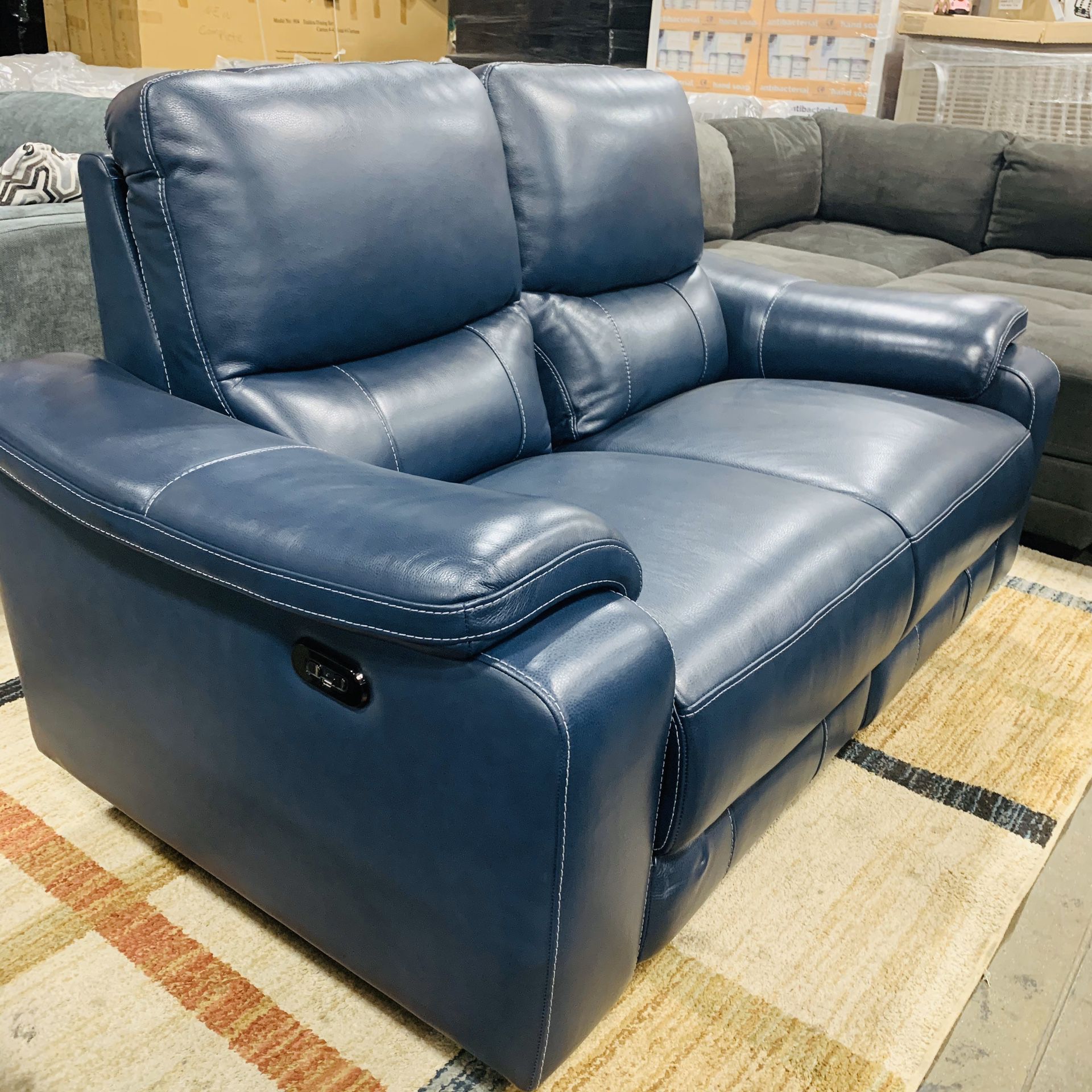 Indigo Bay Leather Power Reclining Loveseat with Power Headrests 