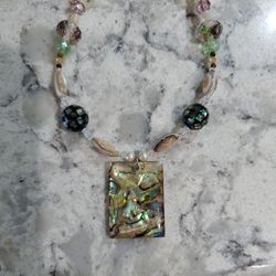Abalone Shell, Swaravski Crystal, Tigers Eye, & Glass Bead Necklace 