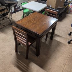 Cherry wood kids play table and two chairs