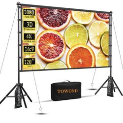 NEW 120” Projector Screen w/ Stand – Portable Outdoor Movie Screen, HD 16:9, Easy Setup + Carry Bag
