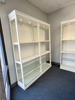 White Lighted Bookcase - LED Lights, Glass Shelves