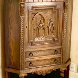 Antique 1800s Carved Corner Cabinet
