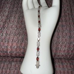 Vintage JCC Ruby, CZ & Sterling Tennis Bracelet 9"