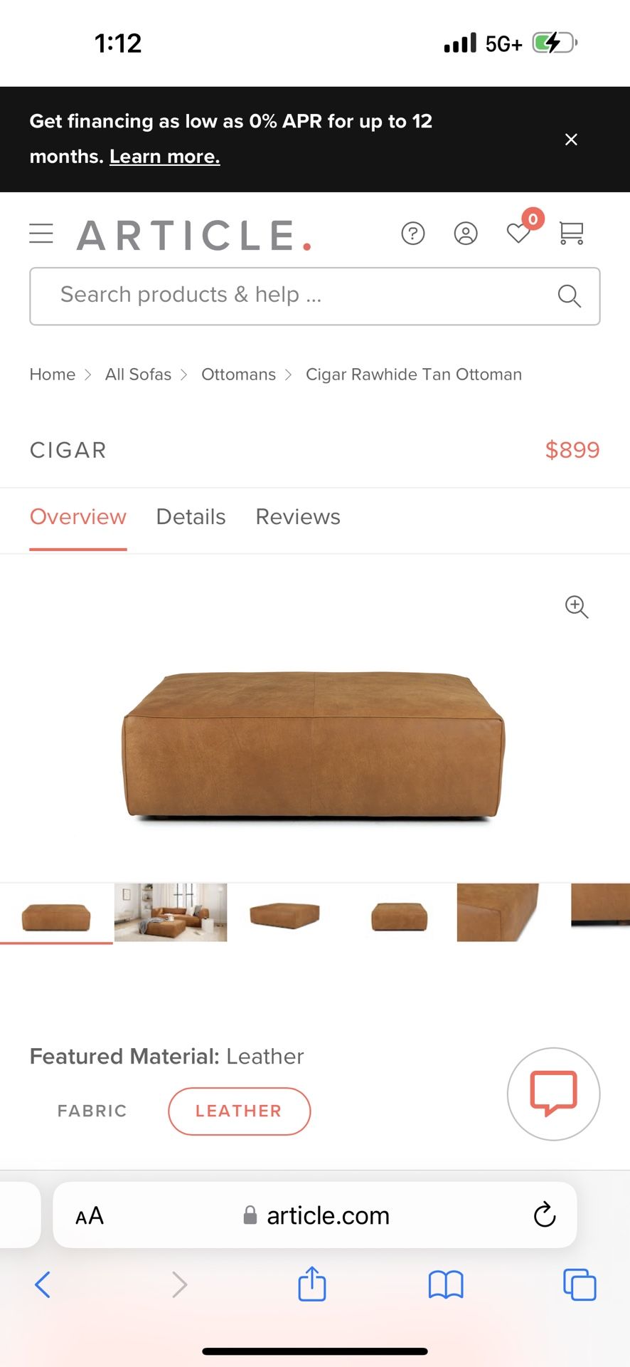 Cigar Leather Ottoman Tan Rawhide