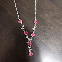 Red Rose Made With Swarovski Crystal Flower Bridal Bridesmaid Necklace Jewelry