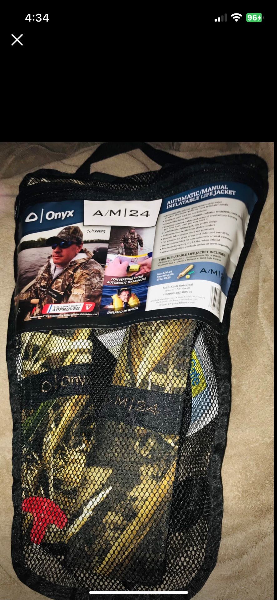 Onyx A/M 24 Automatic/Manual Inflatable Life Jacket