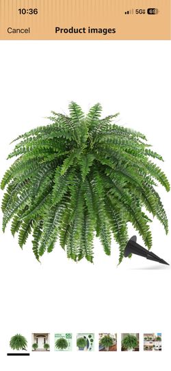Fake Ferns with 96 Fronds & Ground Spike, Realistic Artificial Ferns for Outdoors, Artificial Boston Ferns for Outdoor Large Faux Plants for Porch Gar