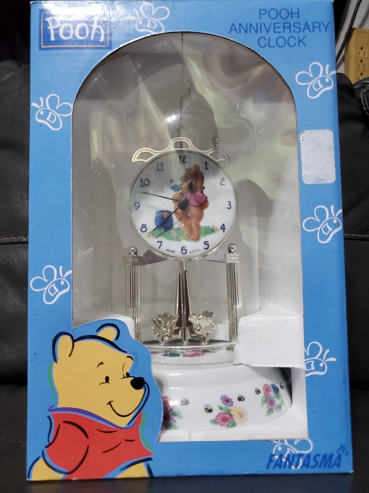 Vintage Disney Fantasma Porcelain Winnie The Pooh Anniversary Glass Dome Clock