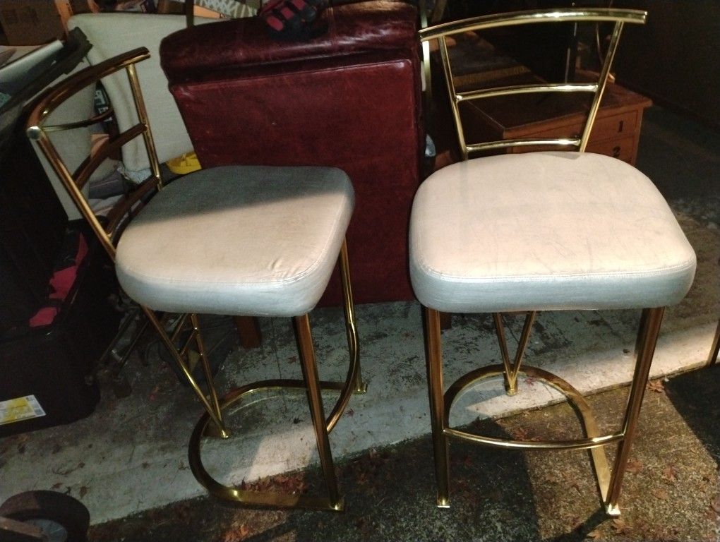 Gold And White Bar Height Type Stool Chairs 1980s