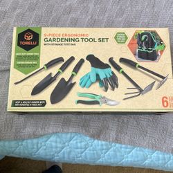 Torelli 9 Pc Gardning Tool Set Power Coated Steel Tools Canvas Carry Tote Bag 