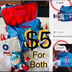 $5 Bundle of patriotic 🚀Backpack Rocket Flyer and Captain American Plush in great condition