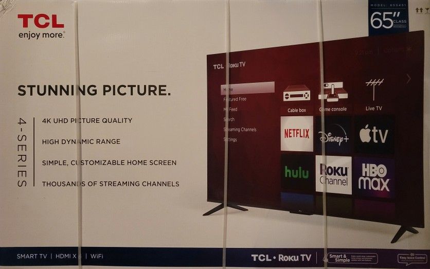 TCL 65" Class 4-Series 4K UHD HDR Smart Roku. New Factory Sealed.