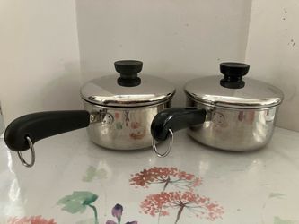 2 Revere Ware 1Qt Stainless Steel Saucepan With Lid Clad Bottom VGUC USA