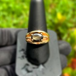 Art Deco Jewelry 14k solid yellow gold black star sapphire 1.50CT ring size 10.75