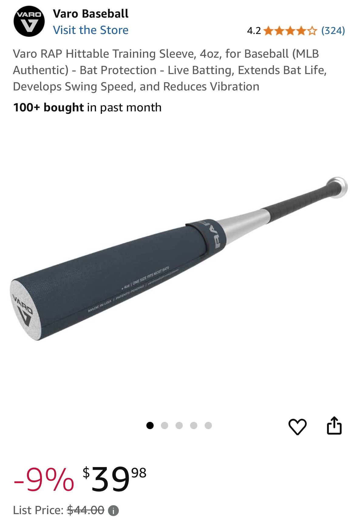 Varo RAP Hittable Training Sleeve, 4oz, for Baseball (MLB Authentic) - Bat Protection - Live Batting, Extends Bat Life, Develops Swing Speed, and Redu
